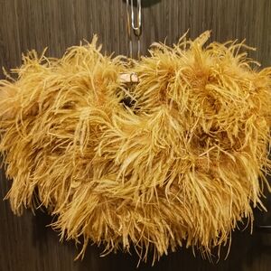 Camel Ostrich feather Crescent Shaped Bag